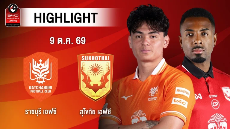 ไฮไลท์ฟุตบอล ไทยลีก : ราชบุรี เอฟซี พบ สุโขทัย เอฟซี