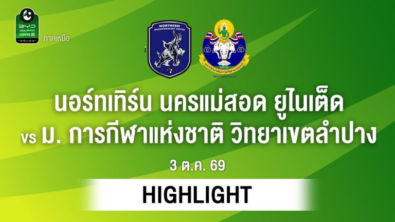 ไฮไลท์ฟุตบอล ไทยลีก : นอร์ทเทิร์น นครแม่สอด ยูไนเต็ด พบ ม. การกีฬาแห่งชาติ วิทยาเขตลำปาง